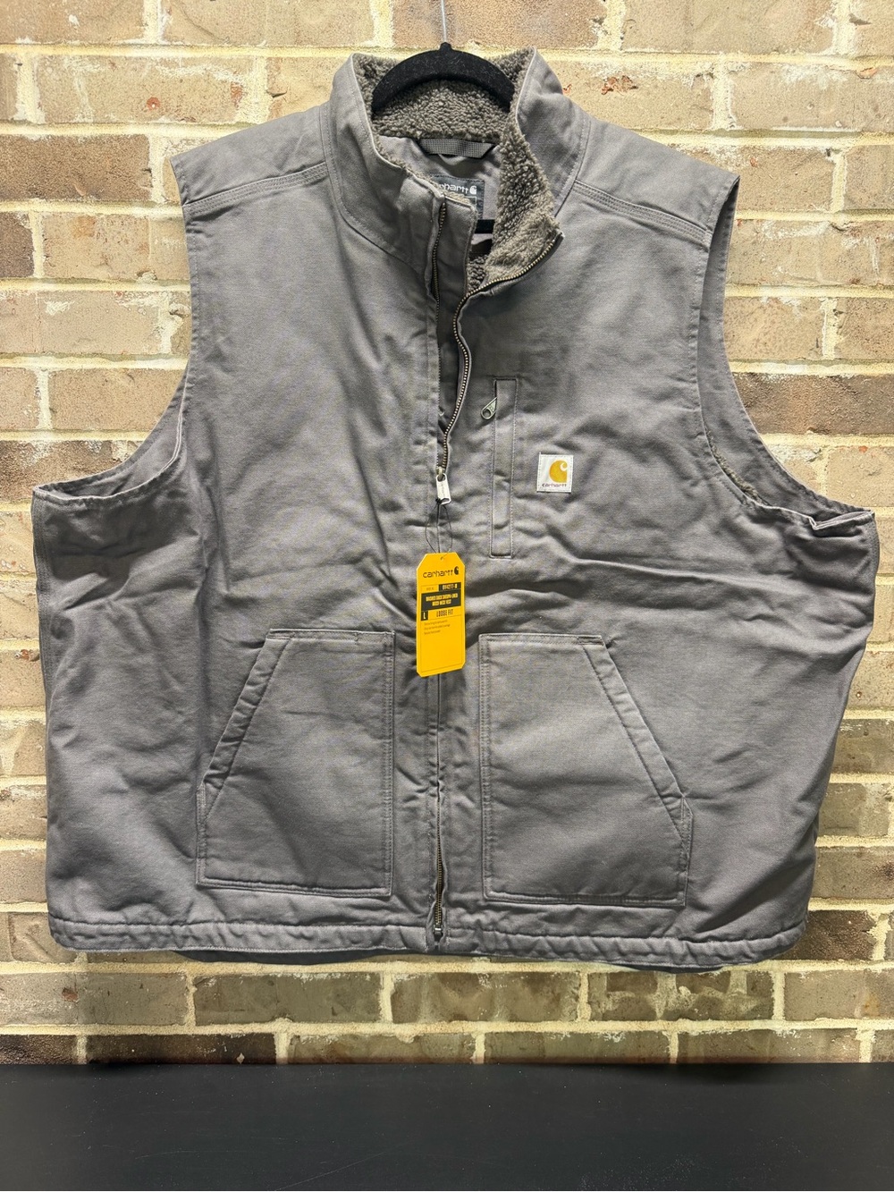 Carhartt Loose Fit Washed Duck Sherpa-Lined Mock Vest Zip Up Mens Large Gray NWT